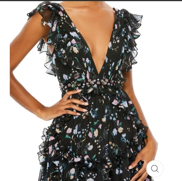 Black mac duggal flower v neck dress ruffle - Picture 3 of 4